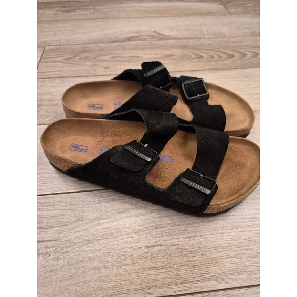 Birkenstock Arizona Soft Footbed Black Suede Sandals Mens Sz 40 L9 M7 - Picture 5 of 12